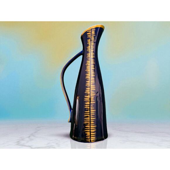 Handmolerei Blue Vase,Vintage MCM Hand Painted Dark Cobalt Blue Echt Kobalt - Picture 2 of 5